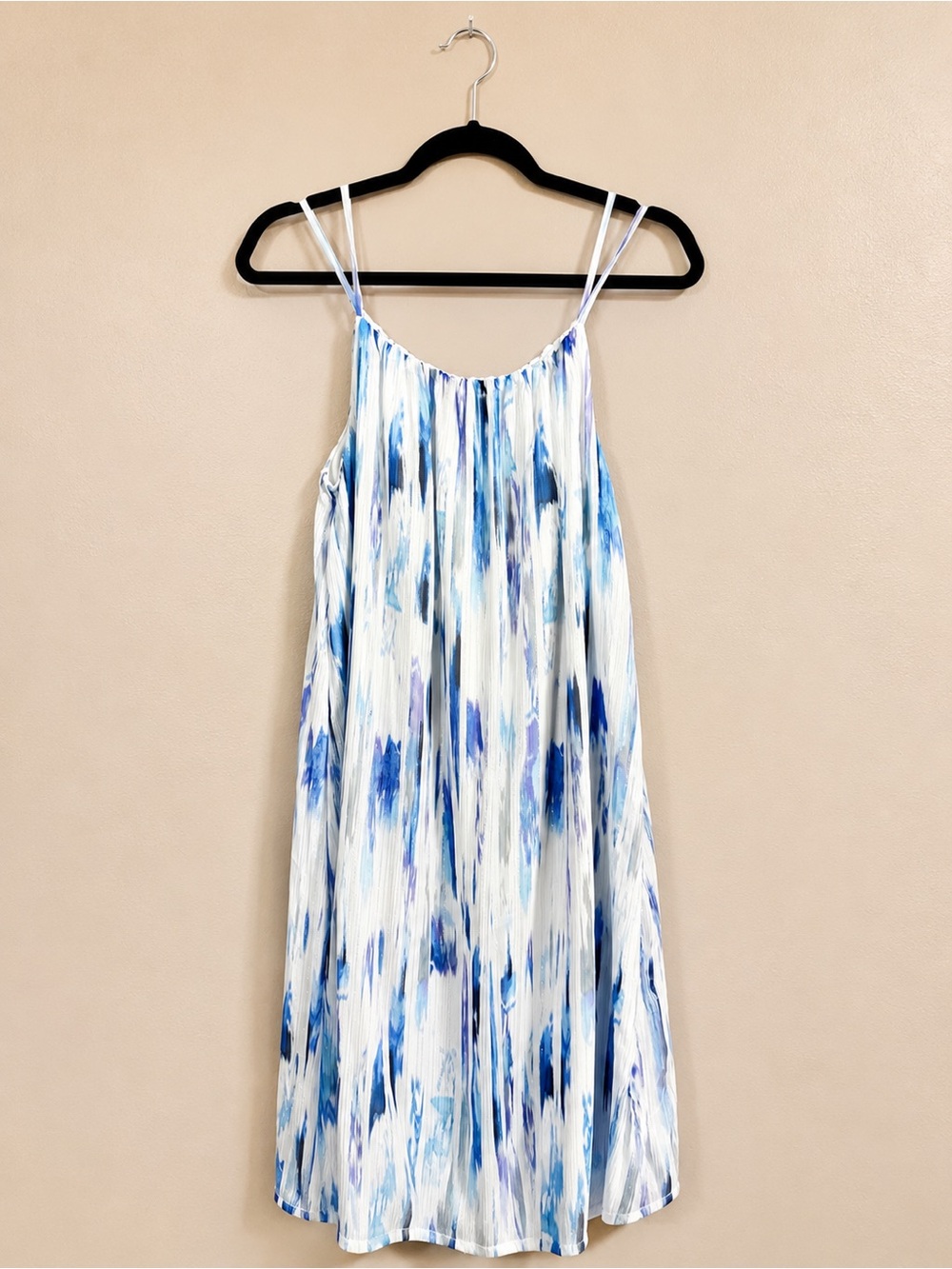 DKNY White Dress with Blue Watercolor Print